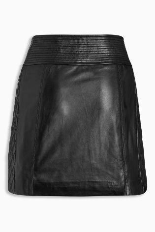 Black Leather A-Line Skirt